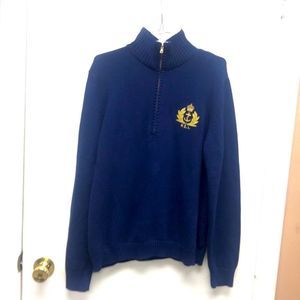 Lauren Ralph Lauren Navy Half-Zip Sweater with Gold Crest XL